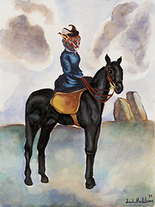 Painting of a bobcat on a horse