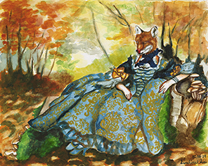 Painting of a fox headed woman who ia foxy 