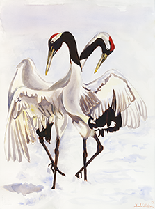 Finw Art of 2 Cranes doing their mating rituals