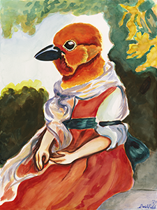 Painting of a Bird headed woman seated