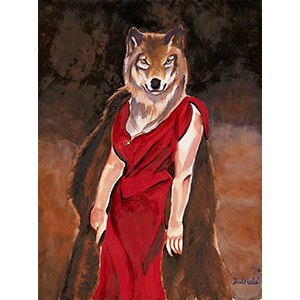 Painting ofa wolf headed woman