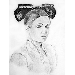 Self Portrait illustration of the Artist Sarah Rocheleau wearing Steampunk