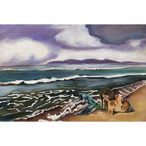 Fine Art Painting of the Malibu California coastline with a mermaid in the picture