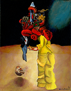 Painting of a surrealist view of the tarot card the Seven of Cups 