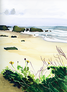 Fine Art Watercolor of the beach at the Leo Carrillo State Park in Malibu California