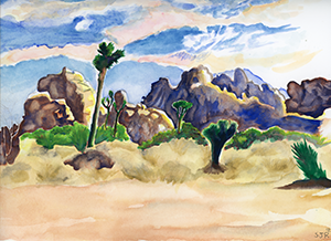 Watercolor Fine Art Painting of of a Joshia Tree at Joshua Tree National Park