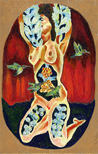 Fantasy Art Painting titledHumming Bird and Anemone/   Click on the image to see a full frame image and a more extensive description