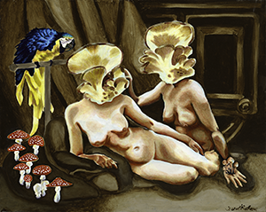 Fantasy Art Painting titled Mushroom Girls.  Click on the image to see a full frame image and a more extensive description