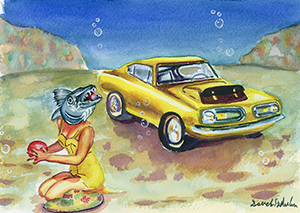 Fantasy Art Painting titled HotRod Barracuda.  Click on the image to see a full frame image and a more extensive description