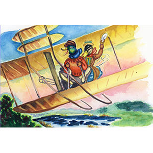 Fantasy Art Painting titled Flying Ducks.  Click on the image to see a full frame image and a more extensive description