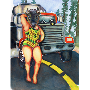 Fantasy Art Painting titled HotRod Bison.  Click on the image to see a full frame image and a more extensive description