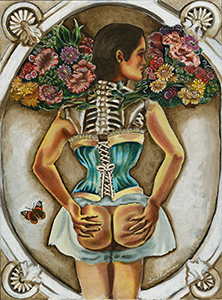 Fantasy Art Painting titled ClicBlue Satin Corset.  k on the image to see a full frame image and a more extensive description