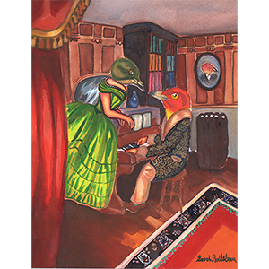 Fantasy Art Painting titled Bower Bird.  Click on the image to see a full frame image and a more extensive description