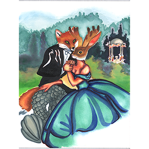 Fantasy Art Painting titled Fox and Hare.   Click on the image to see a full frame image and a more extensive description