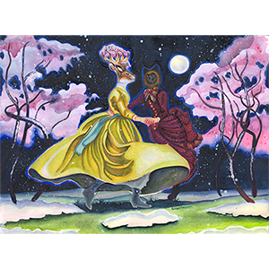 Fantasy Art Painting titled Cherry Blossoms in the Snow.  Click on the image to see a full frame image and a more extensive description
